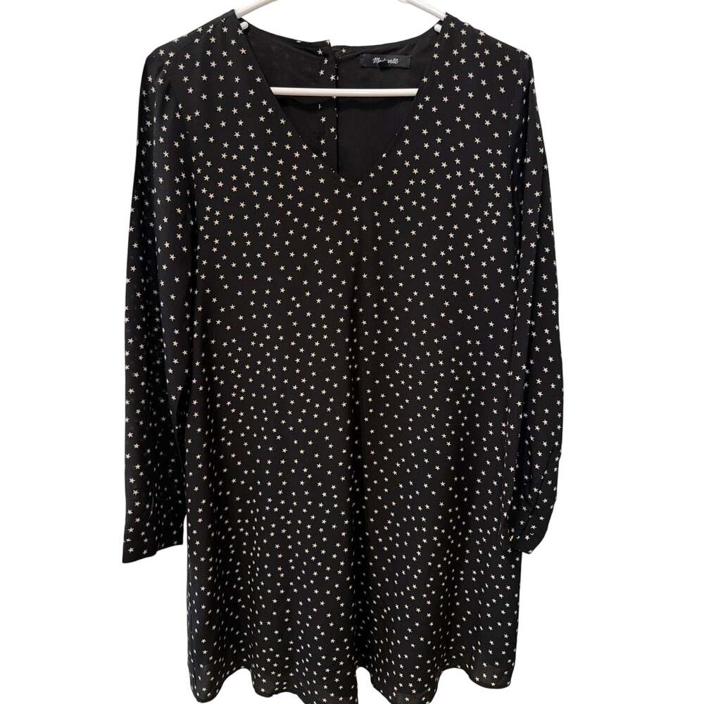 Madewell Black 100% Silk Dress Women's XS Black Stars Whimsygoth Fairy Babydoll